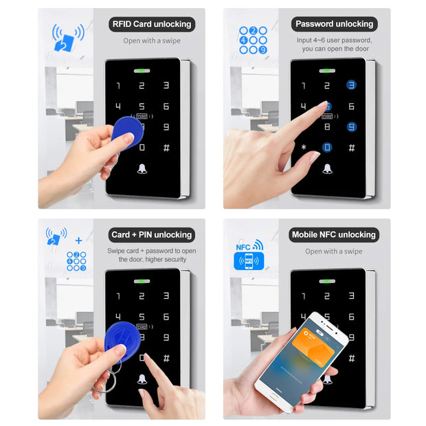 IP68 Outdoor Waterproof Access Controller RFID Keypad NFC Touch Password Lock System 125KHz 13.56MHz Dual Frequency Card Reader