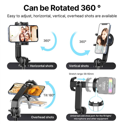 Ulanzi SK-03 Wireless Remote Control Tripod Selfie Stick Extend Max 1.6m with 360° Phone Holder 1/4'' Screw Adapter for Vlog