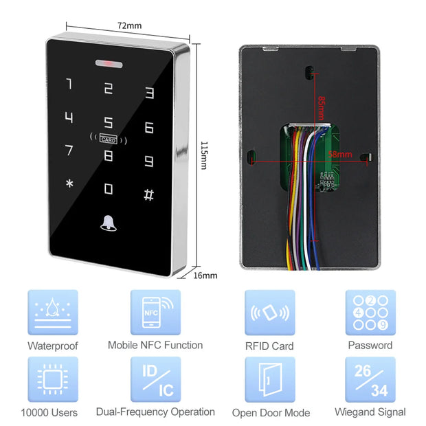 IP68 Outdoor Waterproof Access Controller RFID Keypad NFC Touch Password Lock System 125KHz 13.56MHz Dual Frequency Card Reader