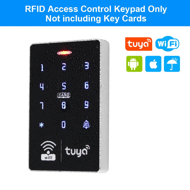 WiFi Tuya RFID Access Control Keypad Mobile APP Remote Control Unlock Door Lock Opener System 13.56MHz IP68 Waterproof Outdoor