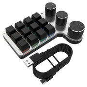 Bluetooth Programming Macro Custom 3 Knob Keyboard RGB 12 Key Copy Paste Photoshop Gaming Keypad Mechanical Hotswap Macropad