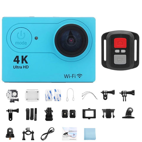 Mini Action Camera 4K Video Shooting Sport Camera 720P/30FPS WiFi 2.0 inch Screen 170D Underwater Waterproof Remote Helmet Video