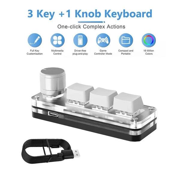 Macro Mechanical Keyboard 3 Keys 1 Knob USB RGB Mini Gaming Custom Programming Knob Keypads Switch Portable For Photoshop