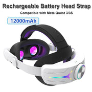 12000mah Rechargeable Battery Head Strap Compatible with Meta Quest 3/3S Headband VR Accessory With RGB Light
