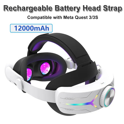 12000mah Rechargeable Battery Head Strap Compatible with Meta Quest 3/3S Headband VR Accessory With RGB Light