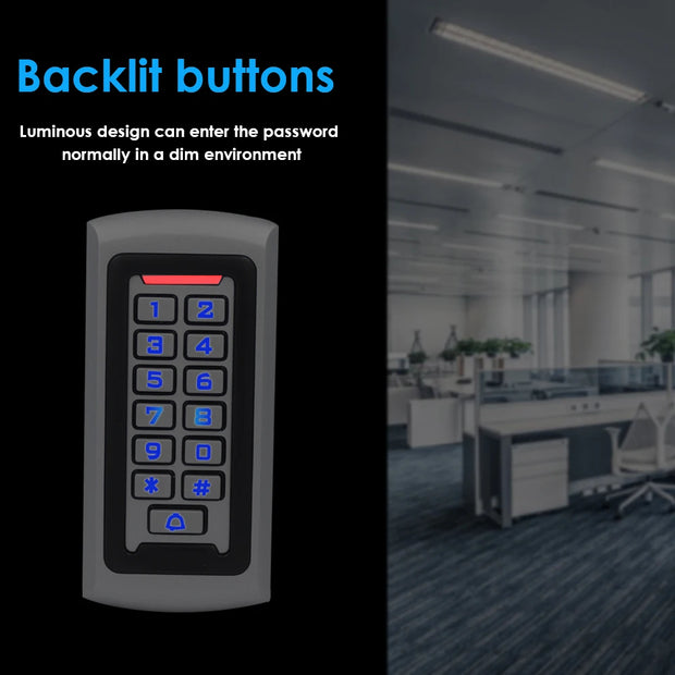 LED Backlight Metal Keypad Wiegand RFID Card Reader 125khz Access Control System Proximity Card Standalone 2000 Users Door Lock