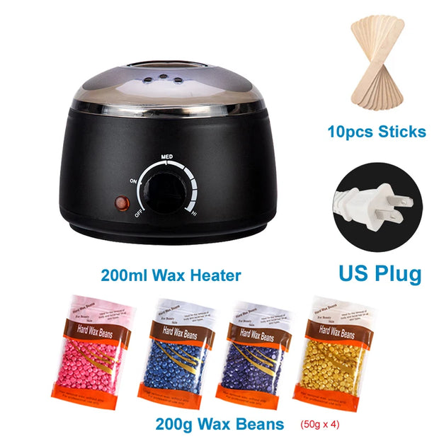 Waxing Kit Depilatory Hard Wax Beans Wax Warmer Machine Complete Hair Removal for Body Wax Heater Machine Epilator Wax-Melt Pot