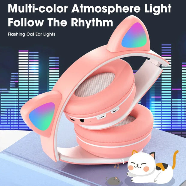 ST-28 Wireless Headphones Cat Ears Bluetooth Earphones Stereo Music Earbuds Bluetooth 5.0 Sports Gaming Headset with Mic