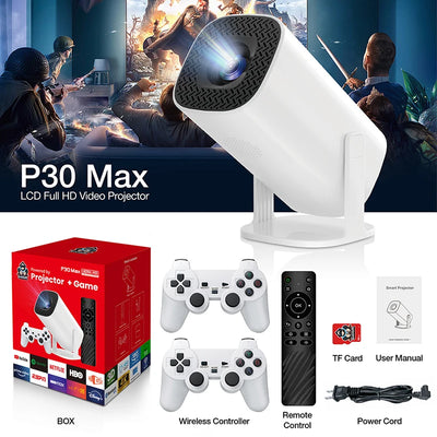 Android 11 Game Projector P30MAX Retro Video Game Consoles Dual WIFI BT5.4 1280*720P Home Cinema Outdoor Portable Projector