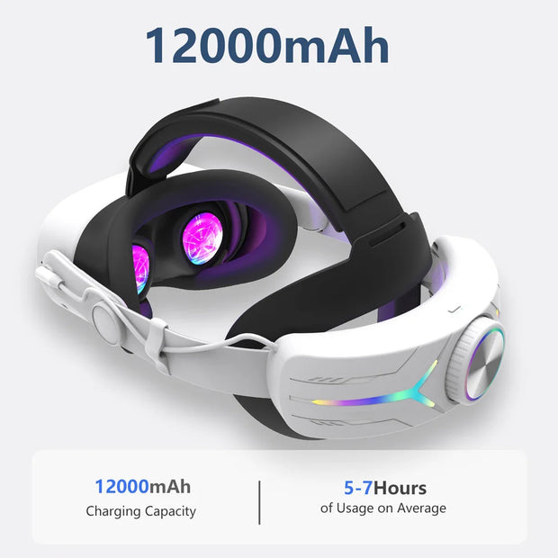 12000mah Rechargeable Battery Head Strap Compatible with Meta Quest 3/3S Headband VR Accessory With RGB Light