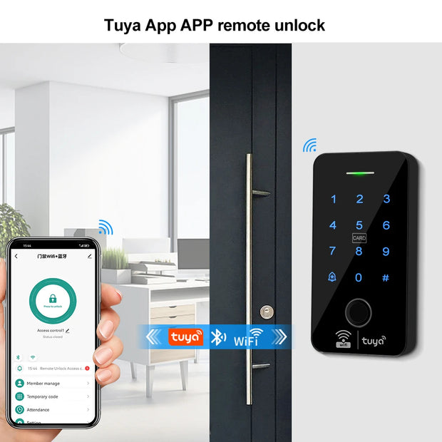 WiFi Tuya Fingerprint Access Controller Outdoor Waterproof Standalone RFID Keypad System 125KHz 13.56MHz WG26 Smart APP Unlock