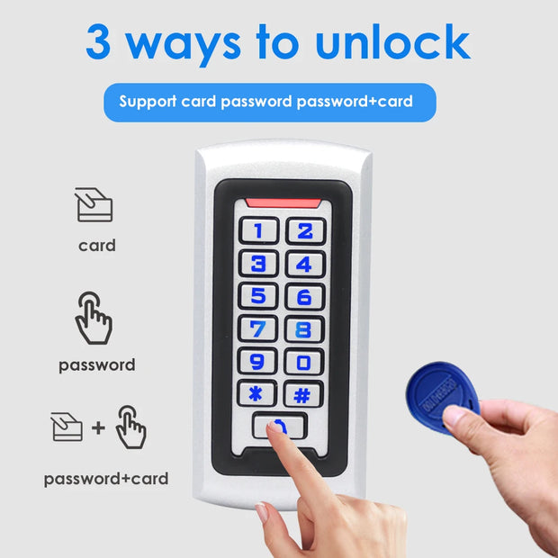LED Backlight Metal Keypad Wiegand RFID Card Reader 125khz Access Control System Proximity Card Standalone 2000 Users Door Lock