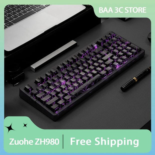 ZORNHER Zuohe ZH980 Spider Web Mechanical Keyboard 3mode Custom RGB Hot Swap Wireless Gaming Keyboards Pc Accessories