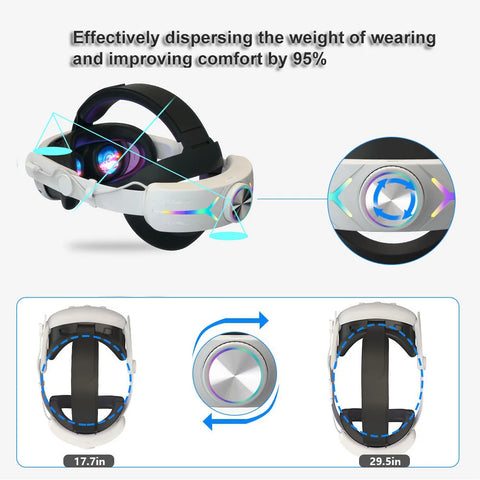 12000mah Rechargeable Battery Head Strap Compatible with Meta Quest 3/3S Headband VR Accessory With RGB Light