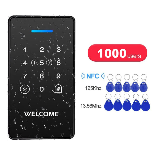 DC12V 24V NFC RFID Access Control Keyboard IP68 Waterproof Double Frequency 125 kHz Connection 13.56 MHz Touch Password Access