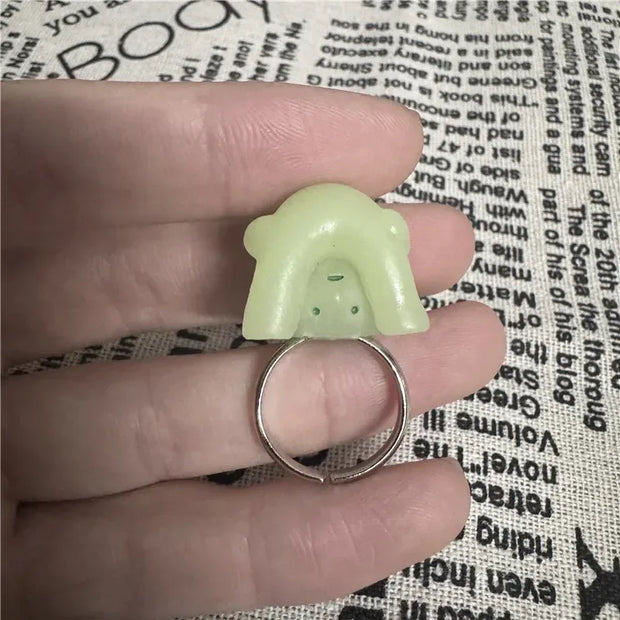 Hot Sale Smiski Night Glow Little Man Corner Jun Kawaii Elf Action Doll Ring Multiple Shape Adjustable Ring Gift Children Toys