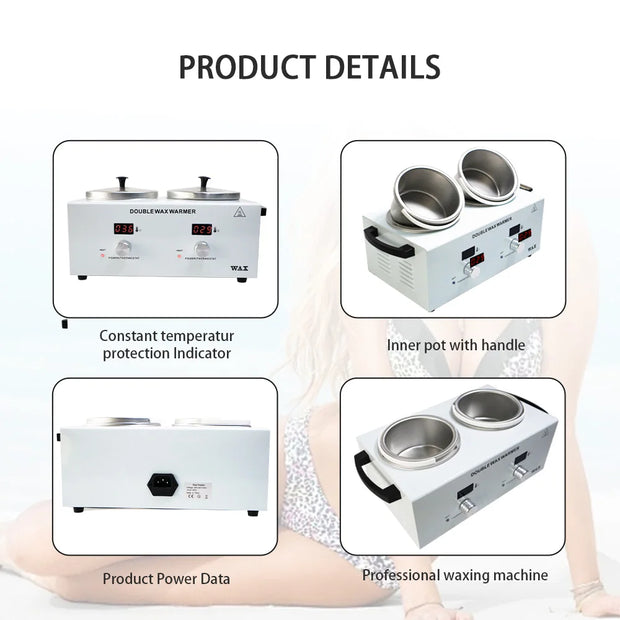 Electric Double Pot Wax Warmer Wax Heater Warmer with LED Display Skin Hair Removal Adjustable Temperature For Beauty Salon Home