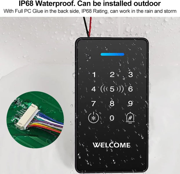 DC12V 24V NFC RFID Access Control Keyboard IP68 Waterproof Double Frequency 125 kHz Connection 13.56 MHz Touch Password Access