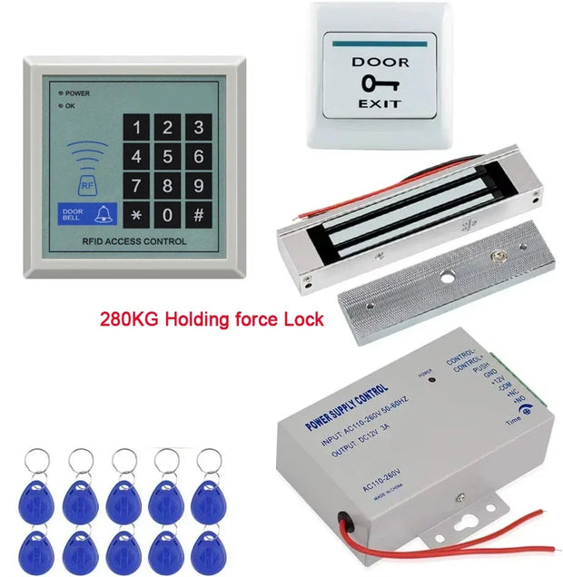 Access Control System Kit RFID Keypad Card Reader Power Supply &Exit Button&10pcs Keyfobs (Without Lock)