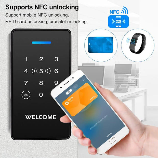 DC12V 24V NFC RFID Access Control Keyboard IP68 Waterproof Double Frequency 125 kHz Connection 13.56 MHz Touch Password Access