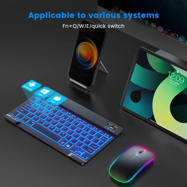Bluetooth Keyboard Mini Backlit RGB Keyboard 10 inch Wireless Keyboard Backlight Touchpad Keyboard for IOS Android Windows iPad
