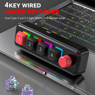Mechanical Keyboard Macro Programming Keyboard RGB Mini Hot Swap 4 Keys 1 Knob Wired Hot Swap Macro Gaming Mechanical Keyboard