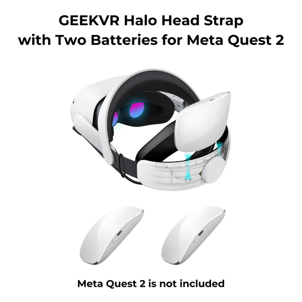 GEEKVR Head Strap for Meta Oculus Quest 2 with Two Detachable Batteries, Adjustable Headstrap with Super Soft Cushion