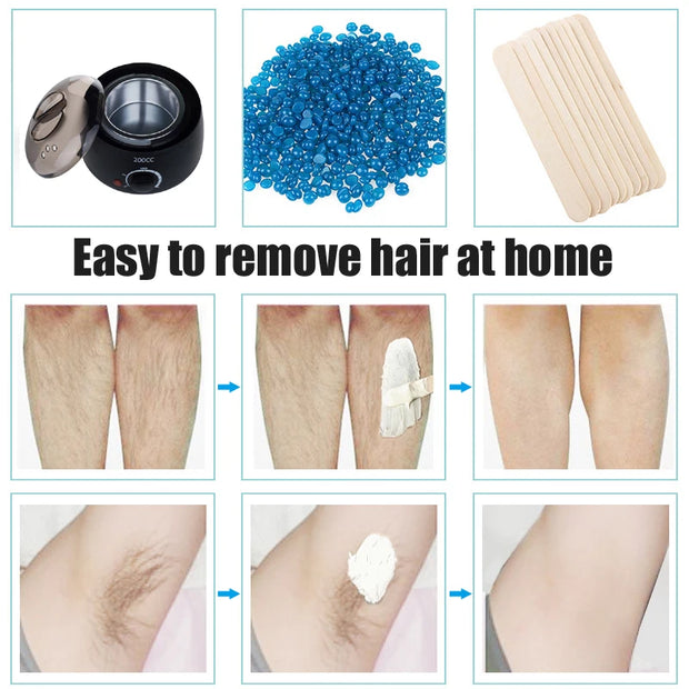 Waxing Kit Depilatory Hard Wax Beans Wax Warmer Machine Complete Hair Removal for Body Wax Heater Machine Epilator Wax-Melt Pot