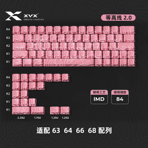 XVX Topographic New Version IMD-Tech Keys Keycaps OEM Profile Pattern Shine-Through Keycaps 61/84/118 PC Cool Gifts for Gaming
