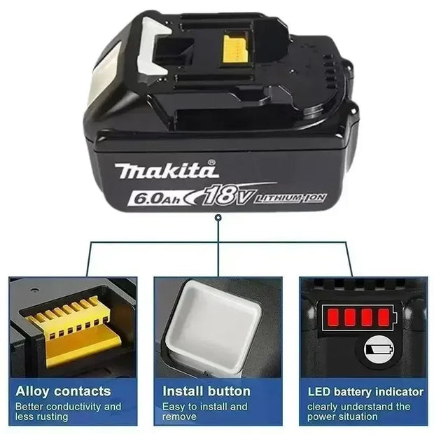 100%Original Makita 6Ah/5Ah/3Ah for Makita 18V Battery BL1830B BL1850B BL1850 BL1840 BL1860 BL1815 Replacement Lithium Battery