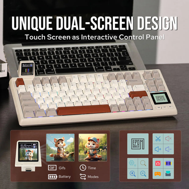 EPOMAKER RT80 75% Hot-swap Tri-mode Wired/Wireless Mechanical Keyboard with Touch Screen and Mini Display NKRO for Office/Game