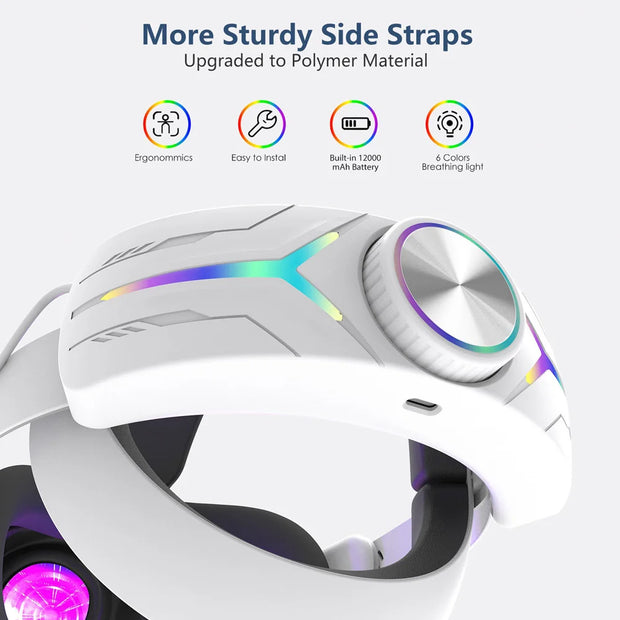 12000mah Rechargeable Battery Head Strap Compatible with Meta Quest 3/3S Headband VR Accessory With RGB Light