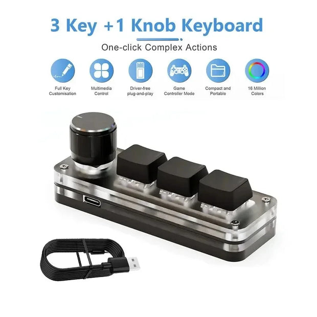 Macro Mechanical Keyboard 3 Keys 1 Knob USB RGB Mini Gaming Custom Programming Knob Keypads Switch Portable For Photoshop