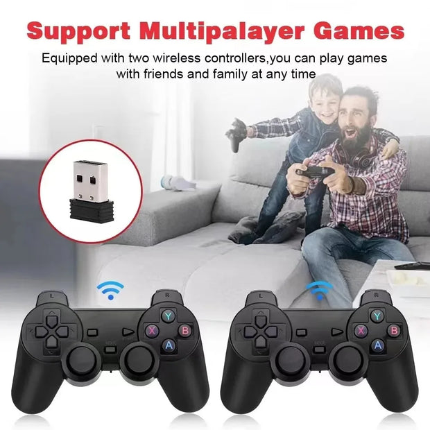 X2 Plus Game Stick 4K HD Video Game Console 2.4G Double Wireless Controller Game Stick For N64/PSP/PS1/GBA
