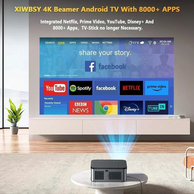 XIWBSY 800ANSI Android Projector 4k 25000 Lumens Auto Focus/Keystone Projector Video Home Theater Protable Projector Beamer