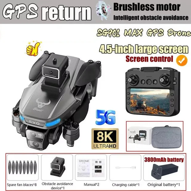 SG901 MAX GPS Drone Profesional Screen control 8K HD Dual Camera BrushlessObstacle Avoidance Aerial Photography Quadcopter Toys