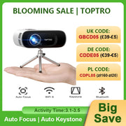 TOPTRO Mini Projector Full HD Support 1080P 16000 Lumens Auto Keystone WiFi Bluetooth Video Projector Portable Home Theater