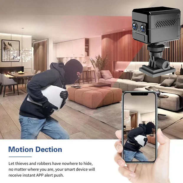 4G Sim Mini 4K Dual-Lens Camera 6X Zoom Motion Detection Night Vision 4000mAh Big Battery Two-Way Intercom Surveillance